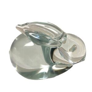 Vintage hand blown crystal clear glass bunny rabbit paperweight figurine decor